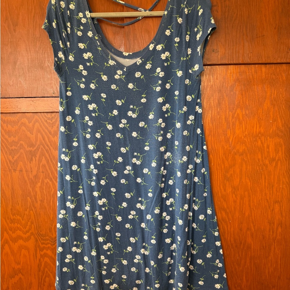 SO Blue Swing Dress with Floral Accents